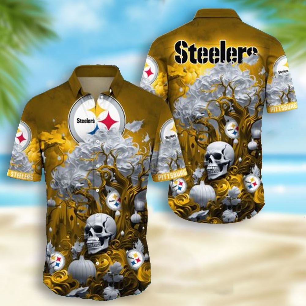 Pittsburgh Steelers Skull Pumpkin Halloween Hawaiian Shirt