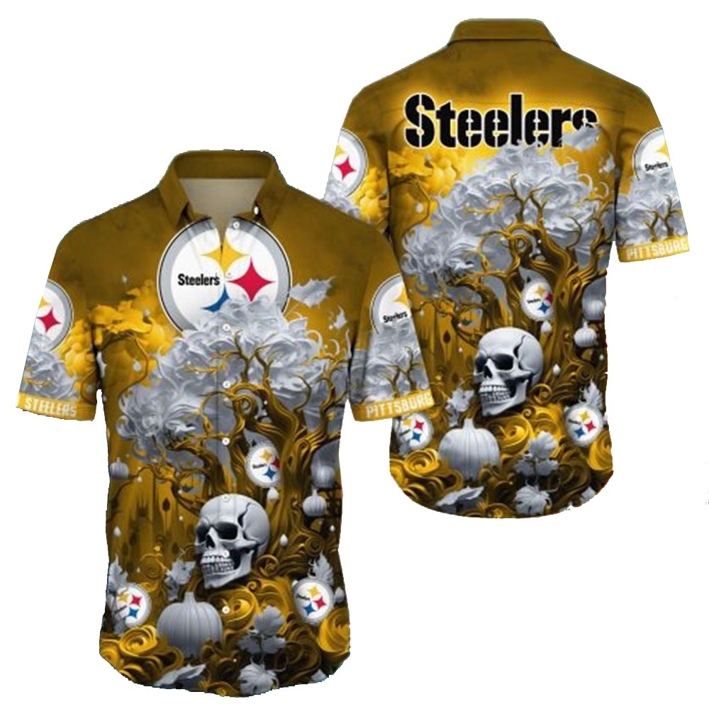 Pittsburgh Steelers Skull Pumpkin Halloween Hawaiian Shirt
