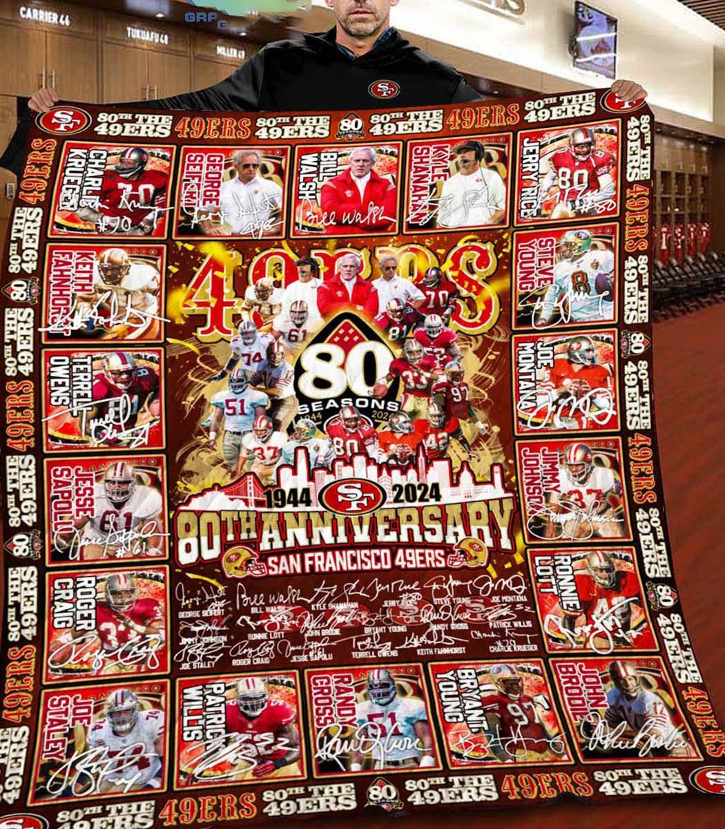 San Francisco 49ers 1944-2024 The Niners 80th Anniversary Quilt Fleece Blanket