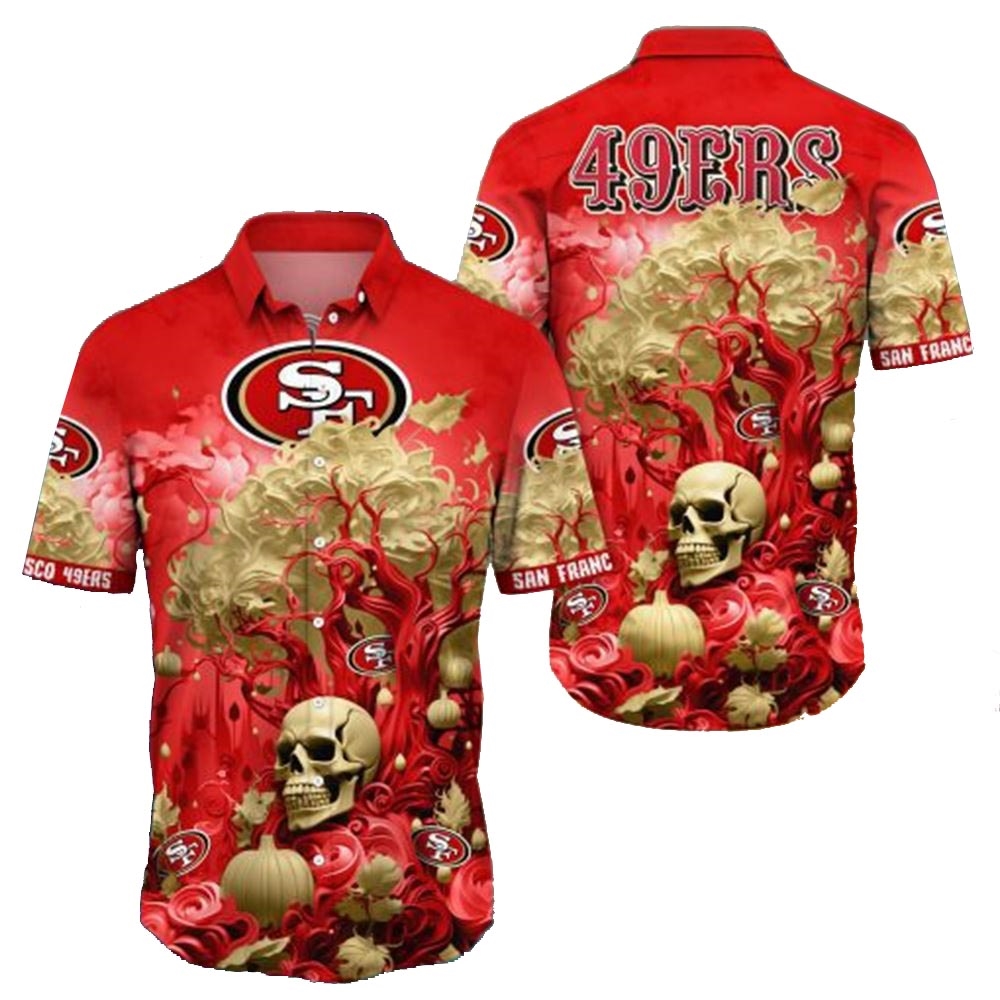 San Francisco 49ers Skull Pumpkin Halloween Hawaiian Shirt