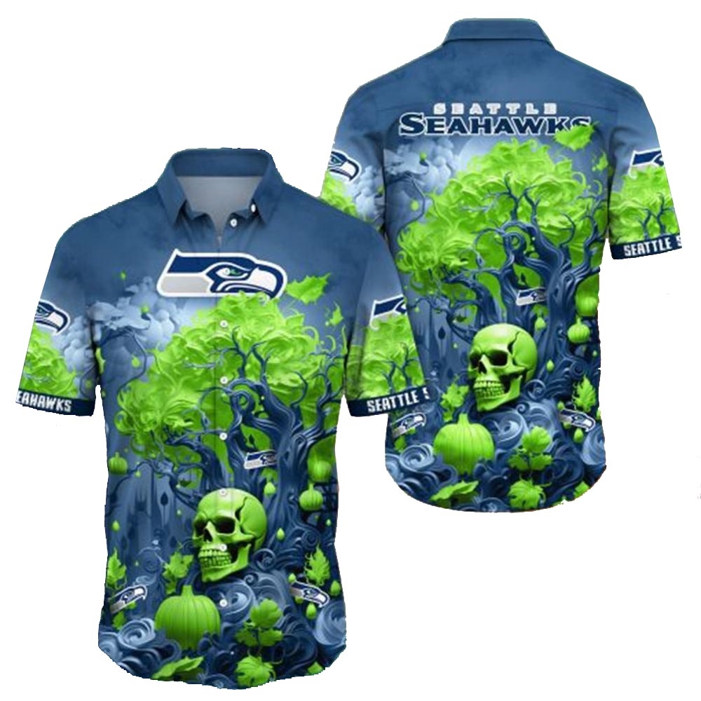 Seattle Seahawks Skull Pumpkin Halloween Hawaiian Shirt
