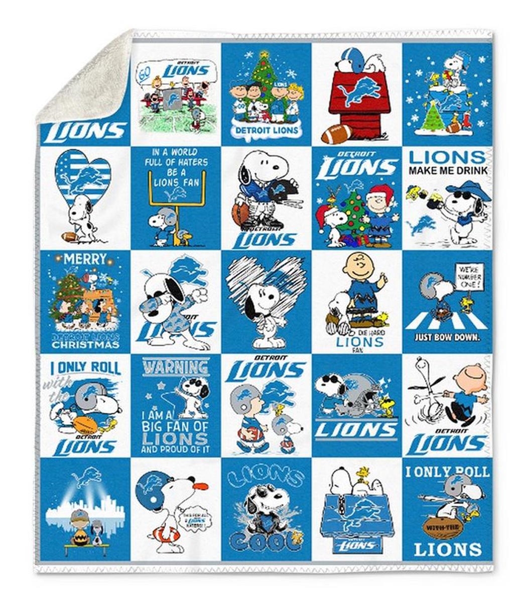 Snoopy Lions Make Me Drink Proud Detroit Lions Quilt Fleece Blanket