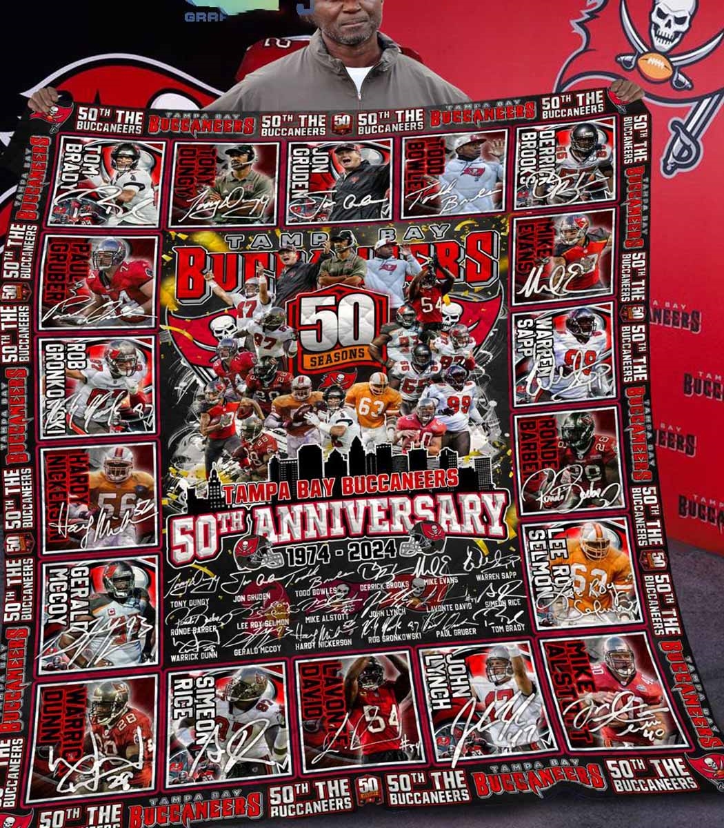 Tampa Bay Buccaneers 1974-2024 50th Anniversary Quilt Fleece Blanket