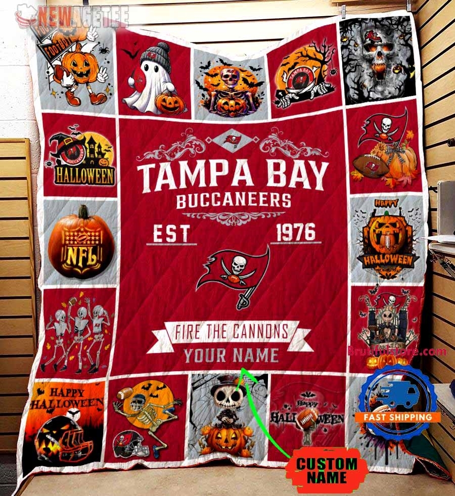 Tampa Bay Buccaneers Football Skeleton Pumpkin Skull Halloween Quilt Fleece Blanket