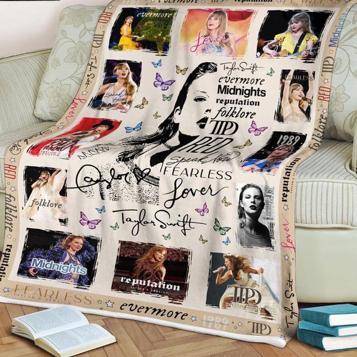 Taylor Swift All The Album Eras Quilt Fleece Blanket