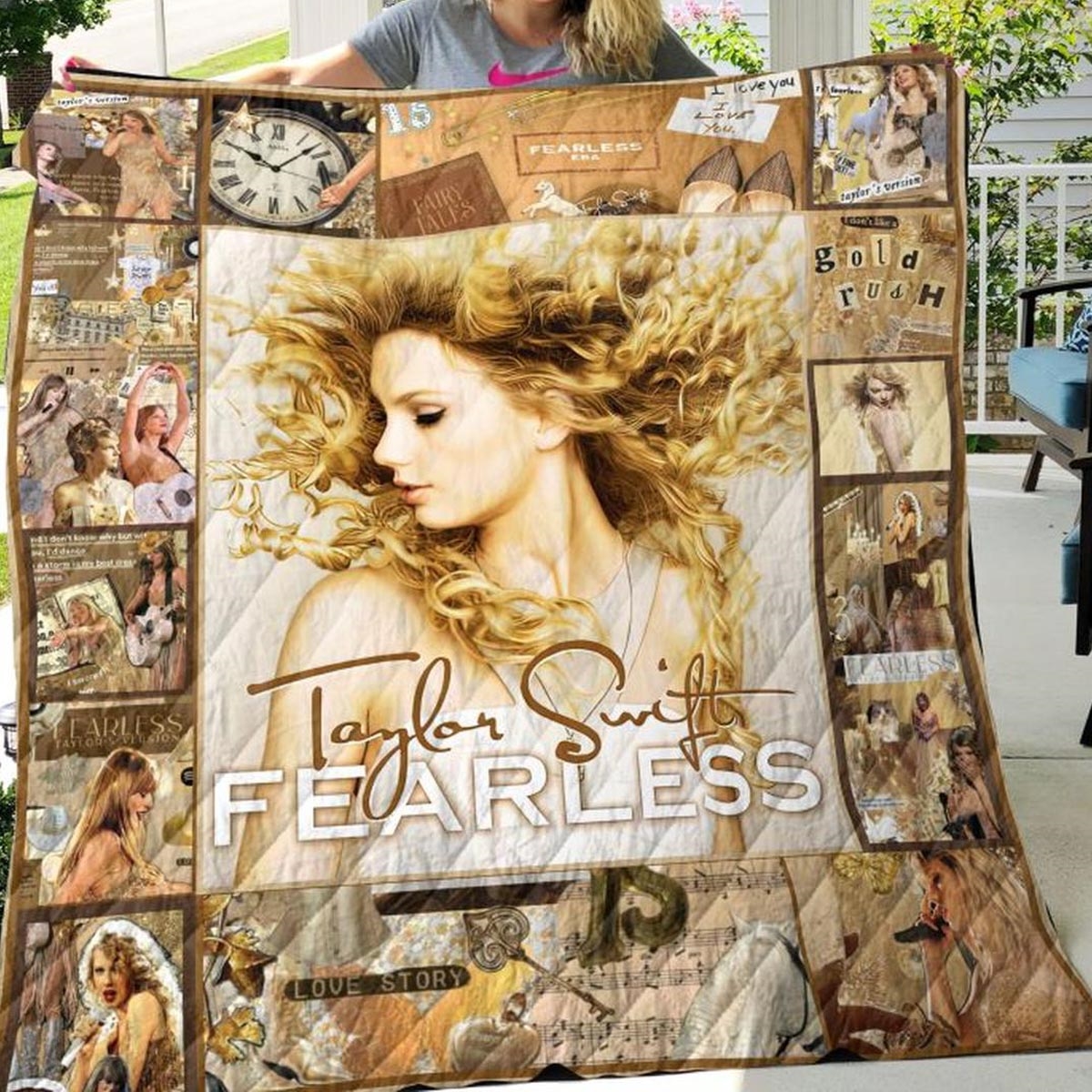 Taylor Swift Fearless Era Quilt Fleece Blanket