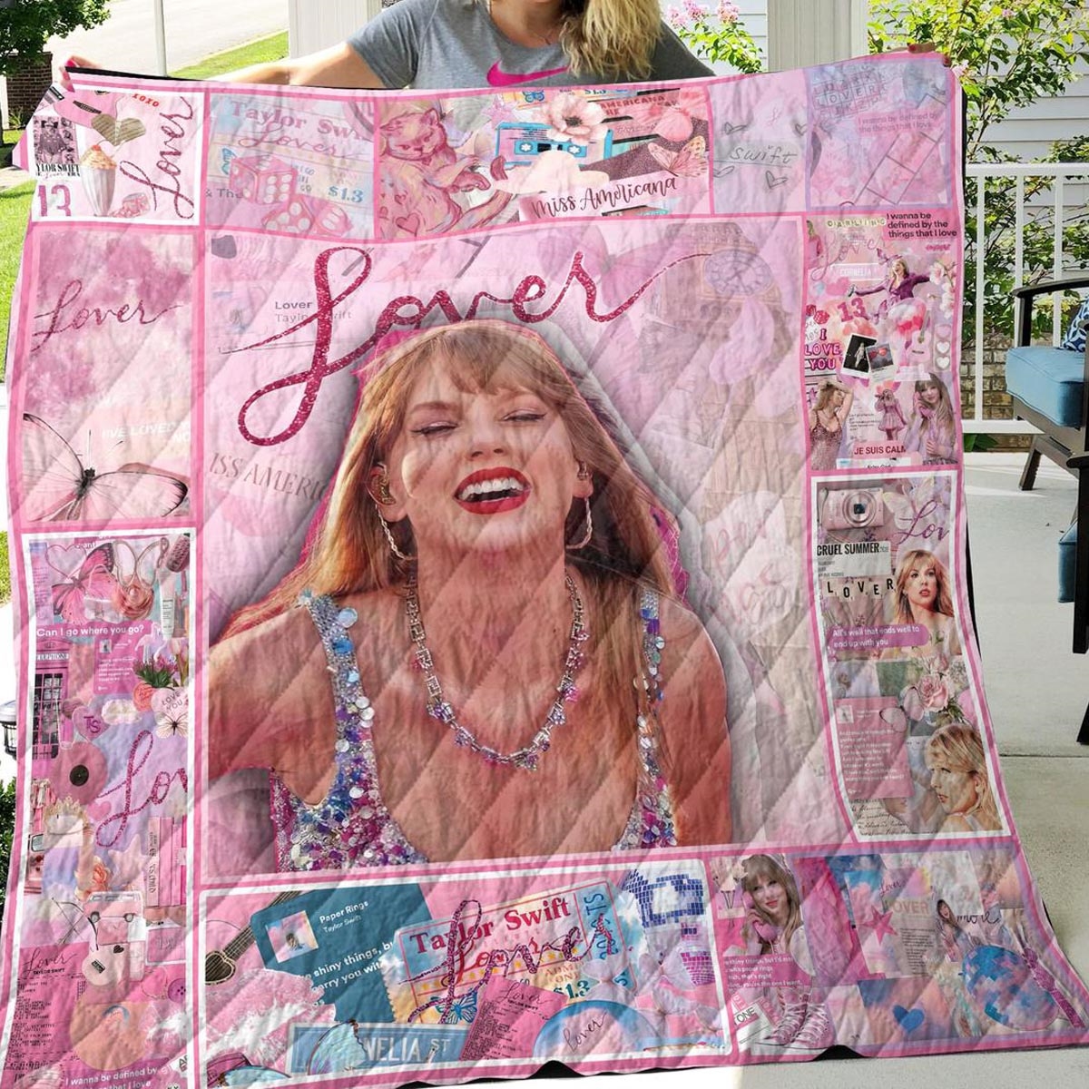 Taylor Swift Lover Era Quilt Fleece Blanket