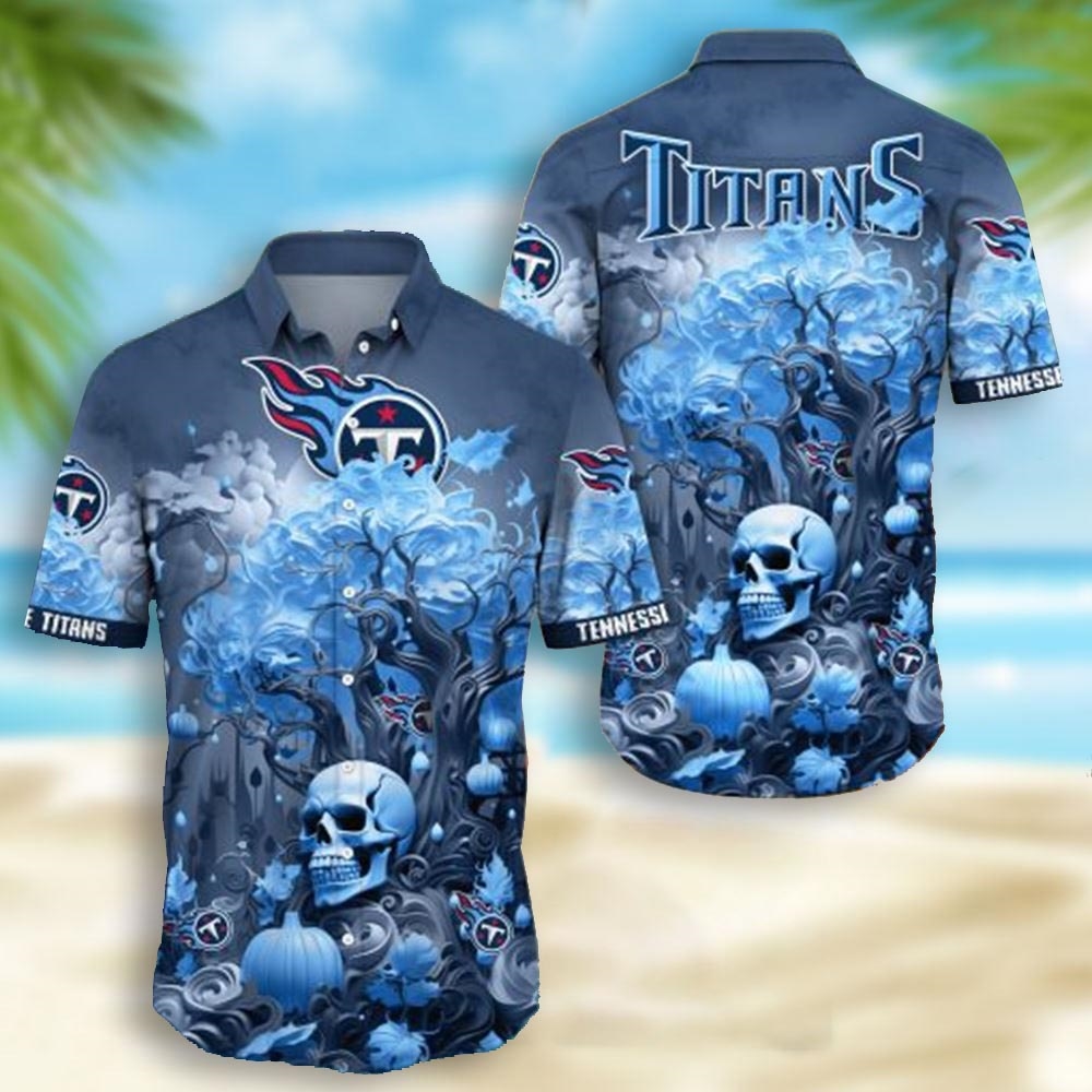 Tennessee Titans Skull Pumpkin Halloween Hawaiian Shirt Tennessee Titans Skull Pumpkin Halloween Hawaiian Shirt