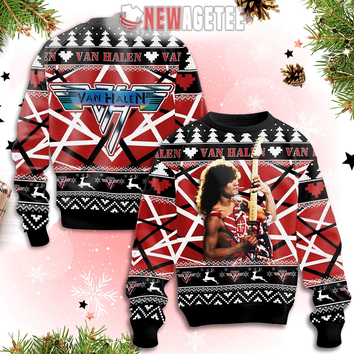 Van Halen Rock Band Runnin With The Devil Ugly Christmas Sweater