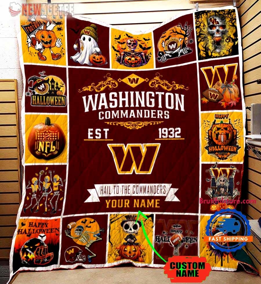Washington Commanders Football Skeleton Pumpkin Skull Halloween Quilt Fleece Blanket Washington Commanders Football Skeleton Pumpkin Skull Halloween Quilt Fleece Blanket