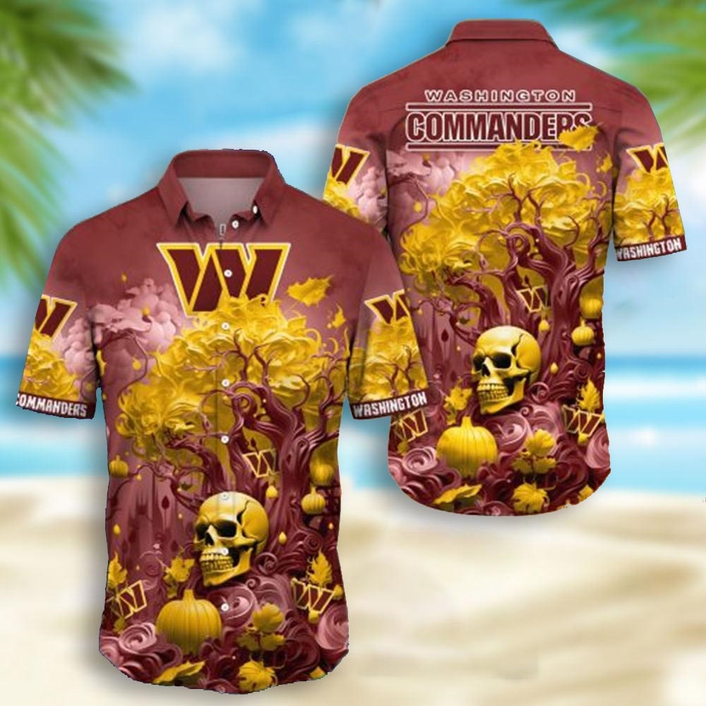 Washington Commanders Skull Pumpkin Halloween Hawaiian Shirt Washington Commanders Skull Pumpkin Halloween Hawaiian Shirt