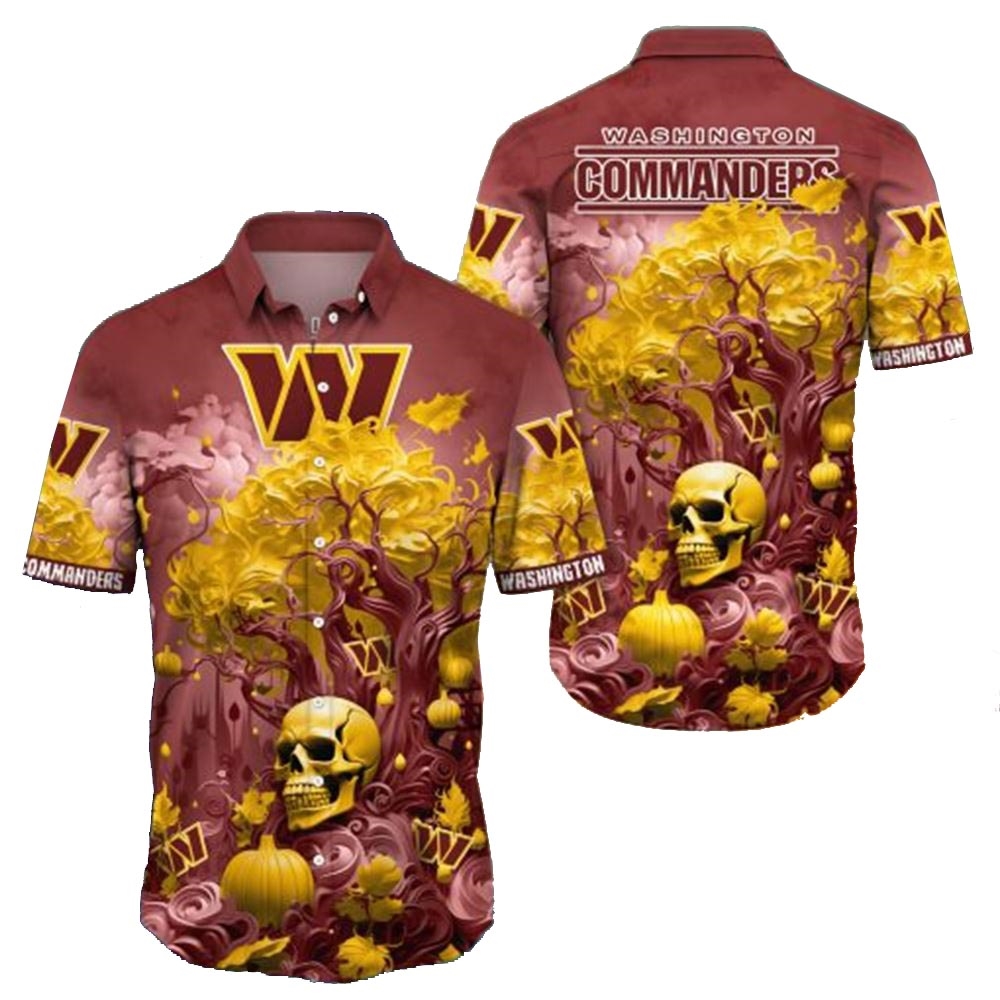 Washington Commanders Skull Pumpkin Halloween Hawaiian Shirt