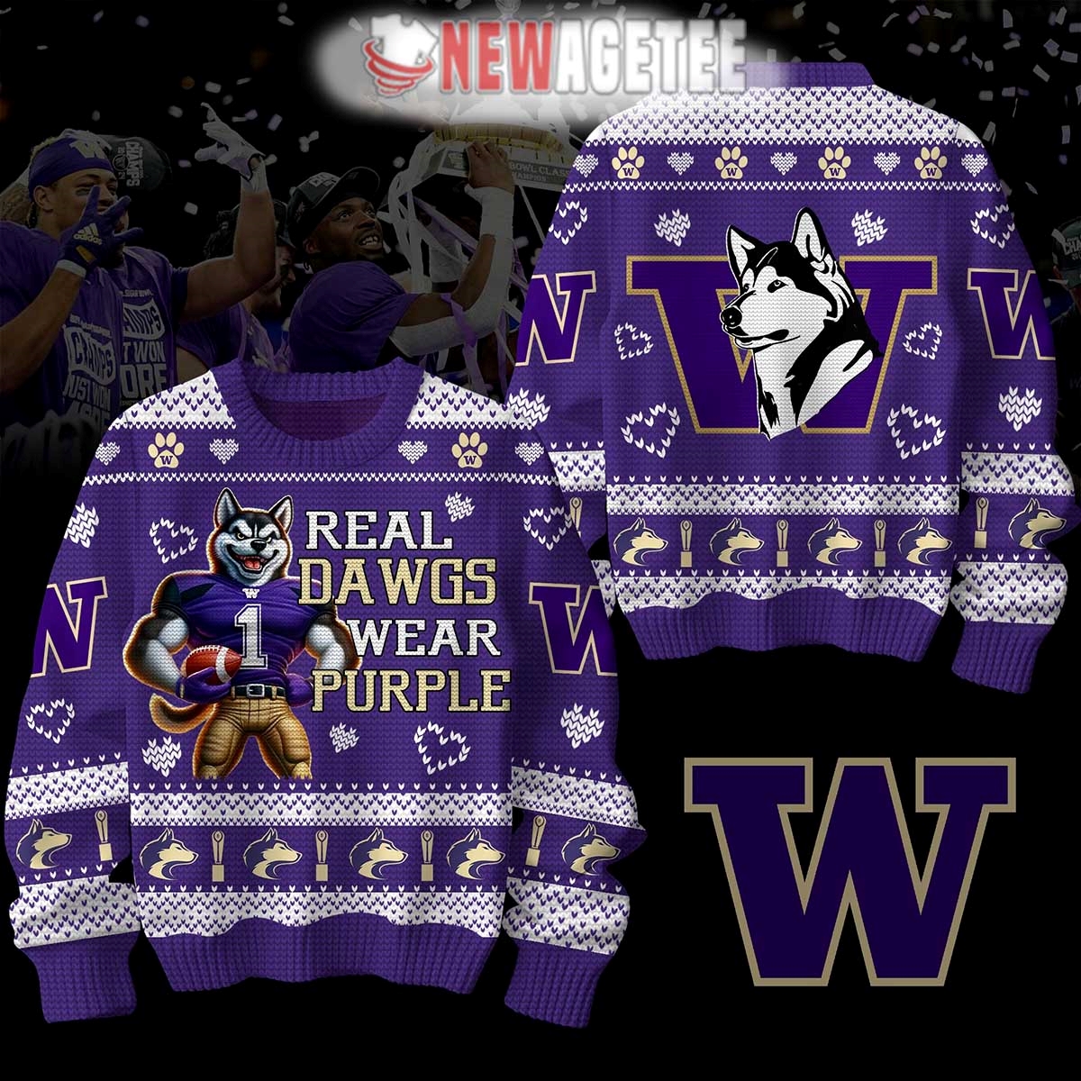 Washington Huskies Real Dawgs Wear Purple Ugly Christmas Sweater