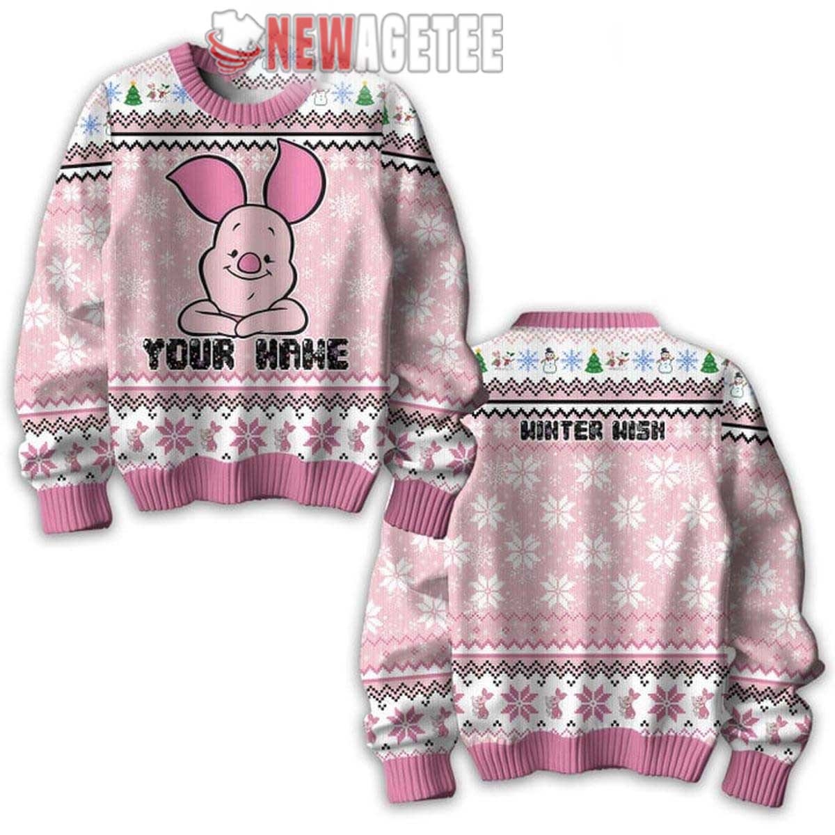 Winnie The Pooh Piglet Winter Wish Custom Name Ugly Christmas Sweater