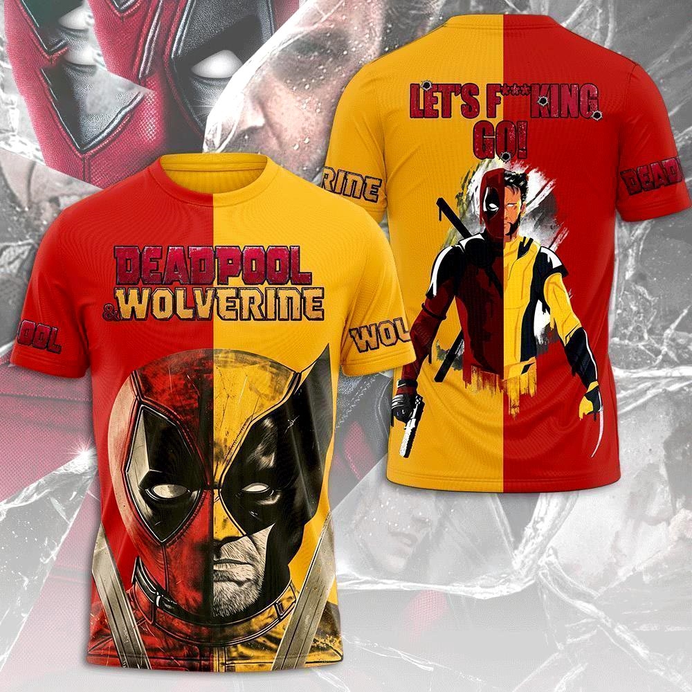 Wolverine And Deadpool Movie Tshirt Yellow And Red Aop T-shirt