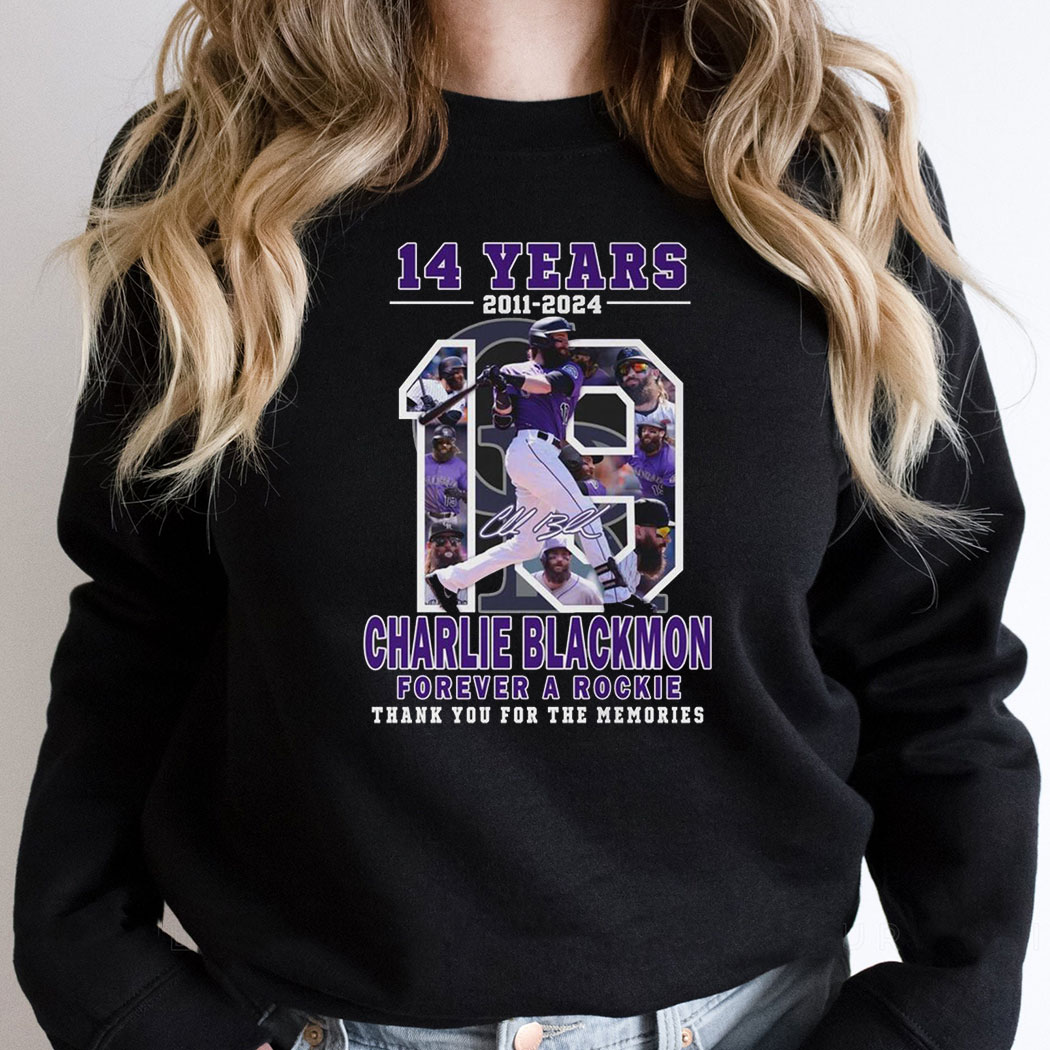 Colorado Rockies Charlie Blackmon Forever A Rookie Thank You For 14 Years Shirt
