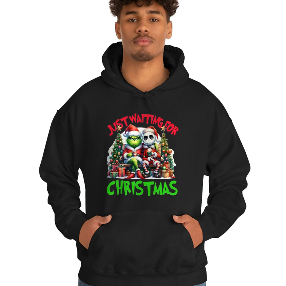 Grinch Jack Skellington Just Waiting For Christmas 2024 Shirt Hoodie Grinch Jack Skellington Just Waiting For Christmas 2024 Shirt Hoodie