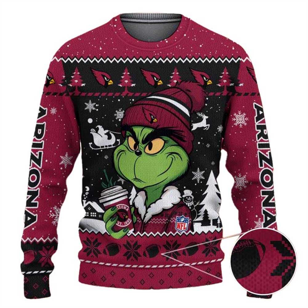 Arizona Cardinals The Grinch Drink Coffee Ugly Christmas Sweater