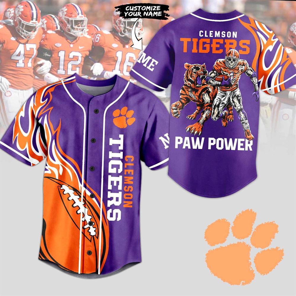 Clemson Tigers Paw Power Custom Baseball Jersey Clemson Tigers Paw Power Custom Baseball Jersey