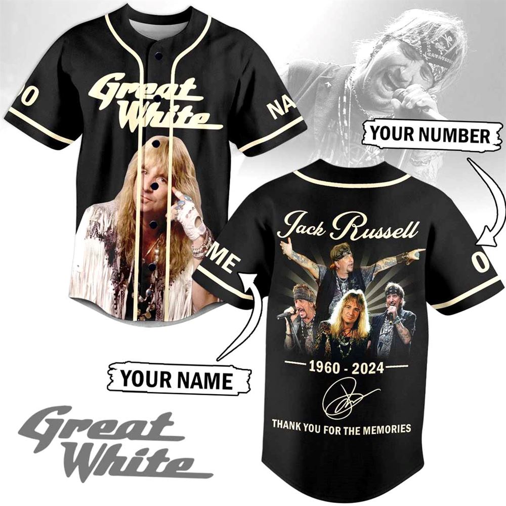 Great White Jack Russell Thank For The Memories Custom Baseball Jersey Great White Jack Russell Thank For The Memories Custom Baseball Jersey