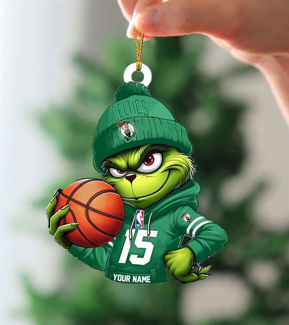 Grinch Boston Celtics Nba Custom Name Christmas Ornament