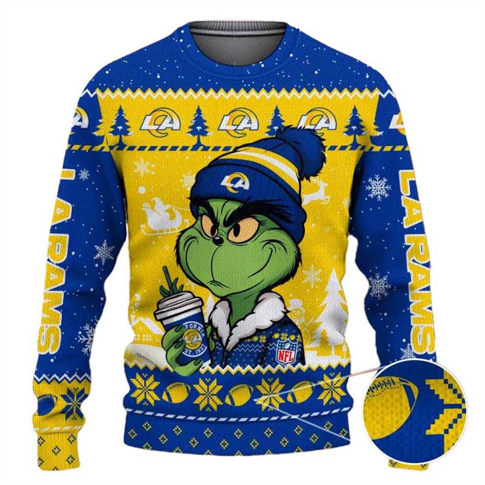 Los Angeles Rams The Grinch Drink Coffee Ugly Christmas Sweater