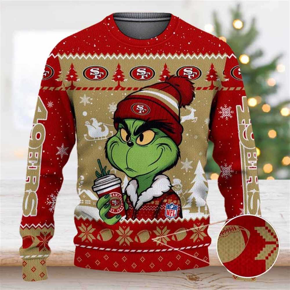 San Francisco 49ers The Grinch Drink Coffee Ugly Christmas Sweater San Francisco 49ers The Grinch Drink Coffee Ugly Christmas Sweater