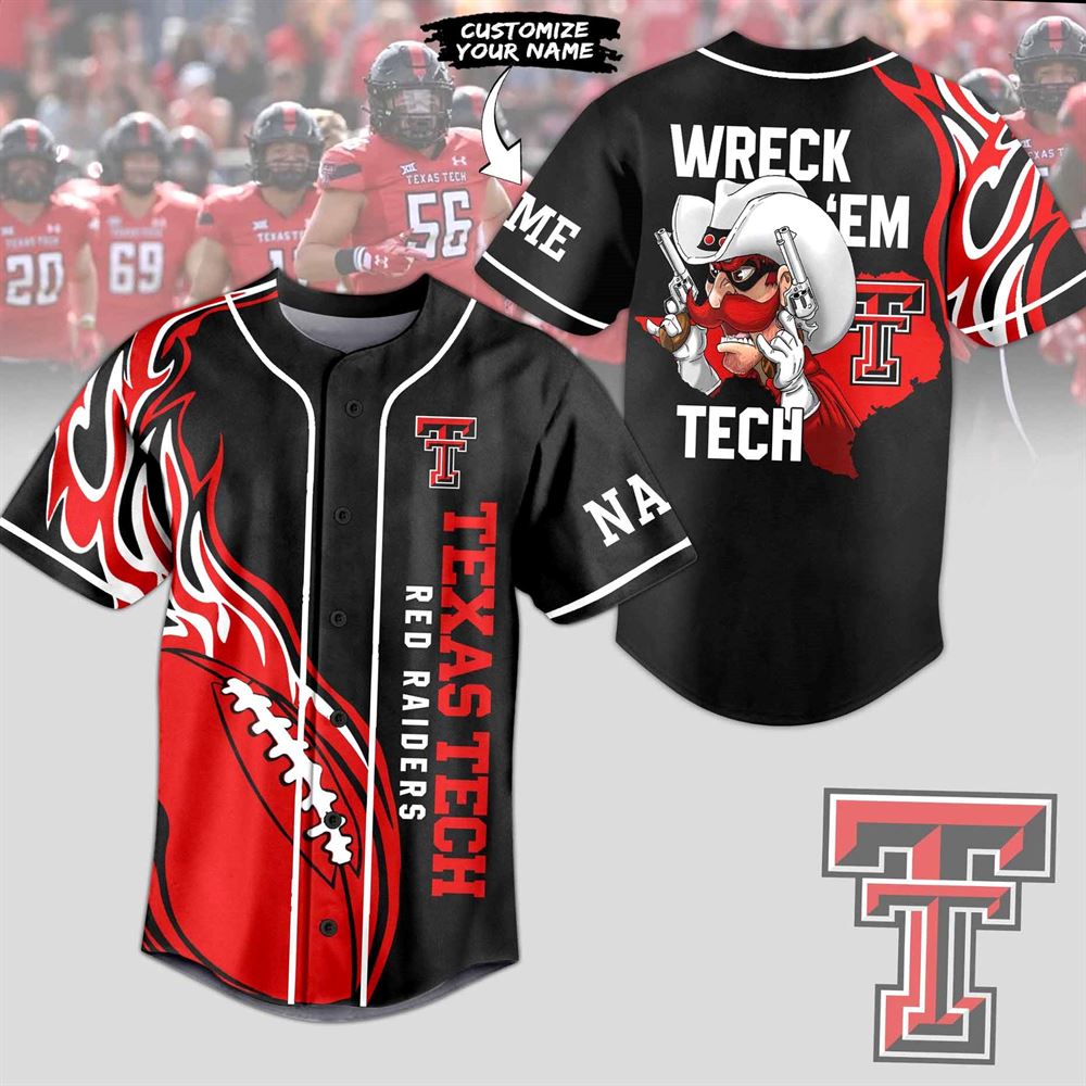Texas Tech Red Raiders Wreck Em Tech Custom Baseball Jersey Texas Tech Red Raiders Wreck Em Tech Custom Baseball Jersey