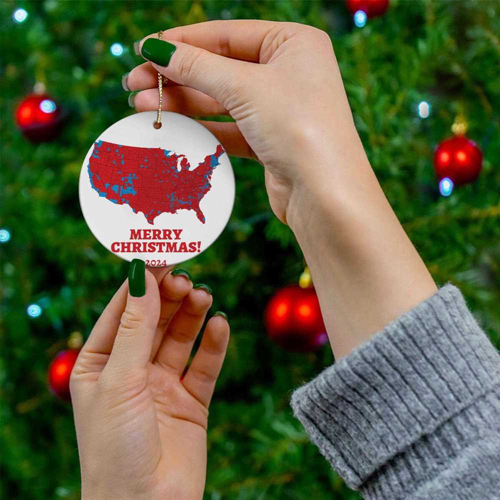 Us Presidential Election 2024 Map Trump Red Wave Ornament