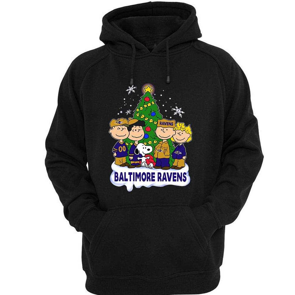 Peanuts Snoopy And Friends Baltimore Ravens Christmas Tree Sweatshirt Peanuts Snoopy And Friends Baltimore Ravens Christmas Tree Sweatshirt
