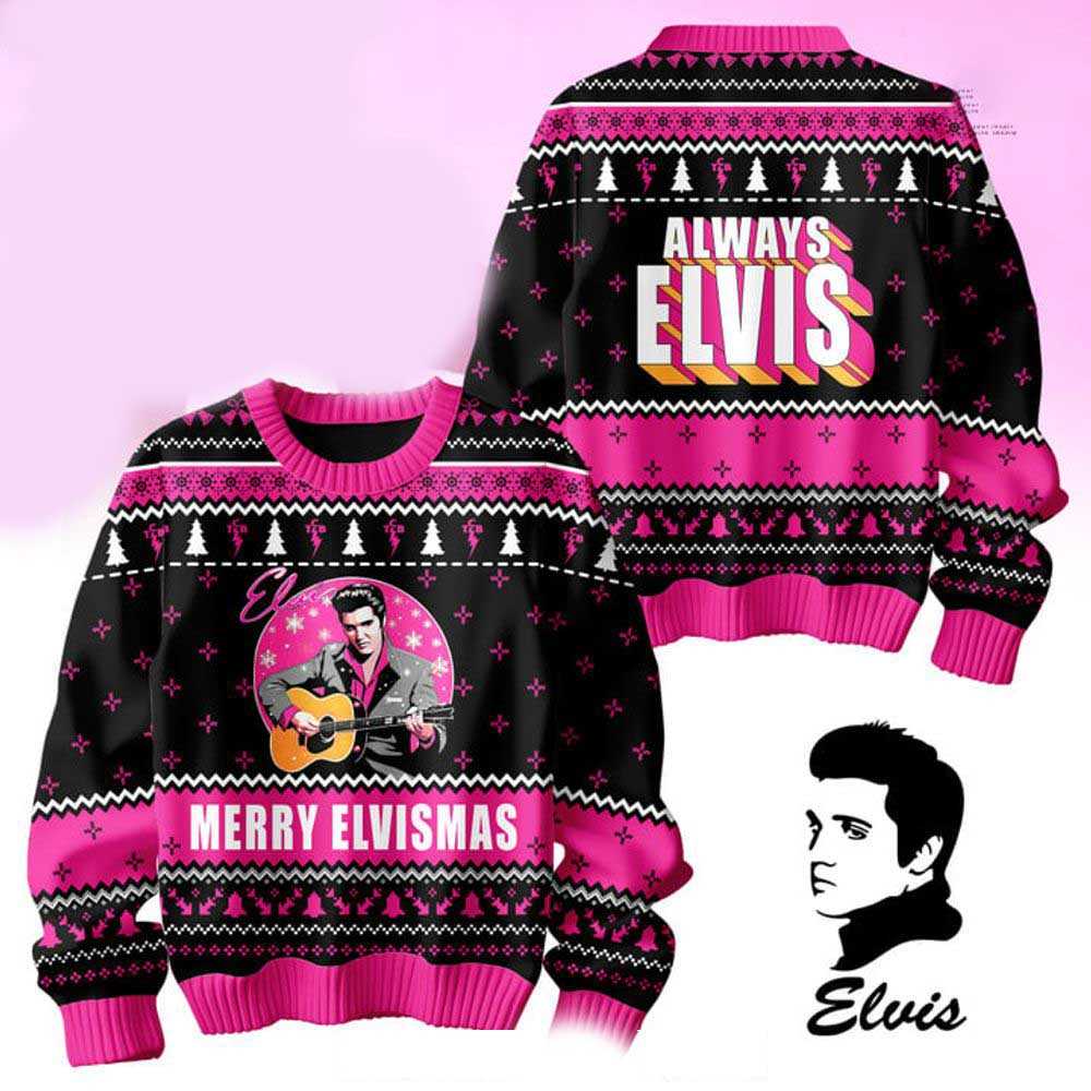 Always Elvis Presley Merry Elvismas 2024 Christmas Ugly Sweater