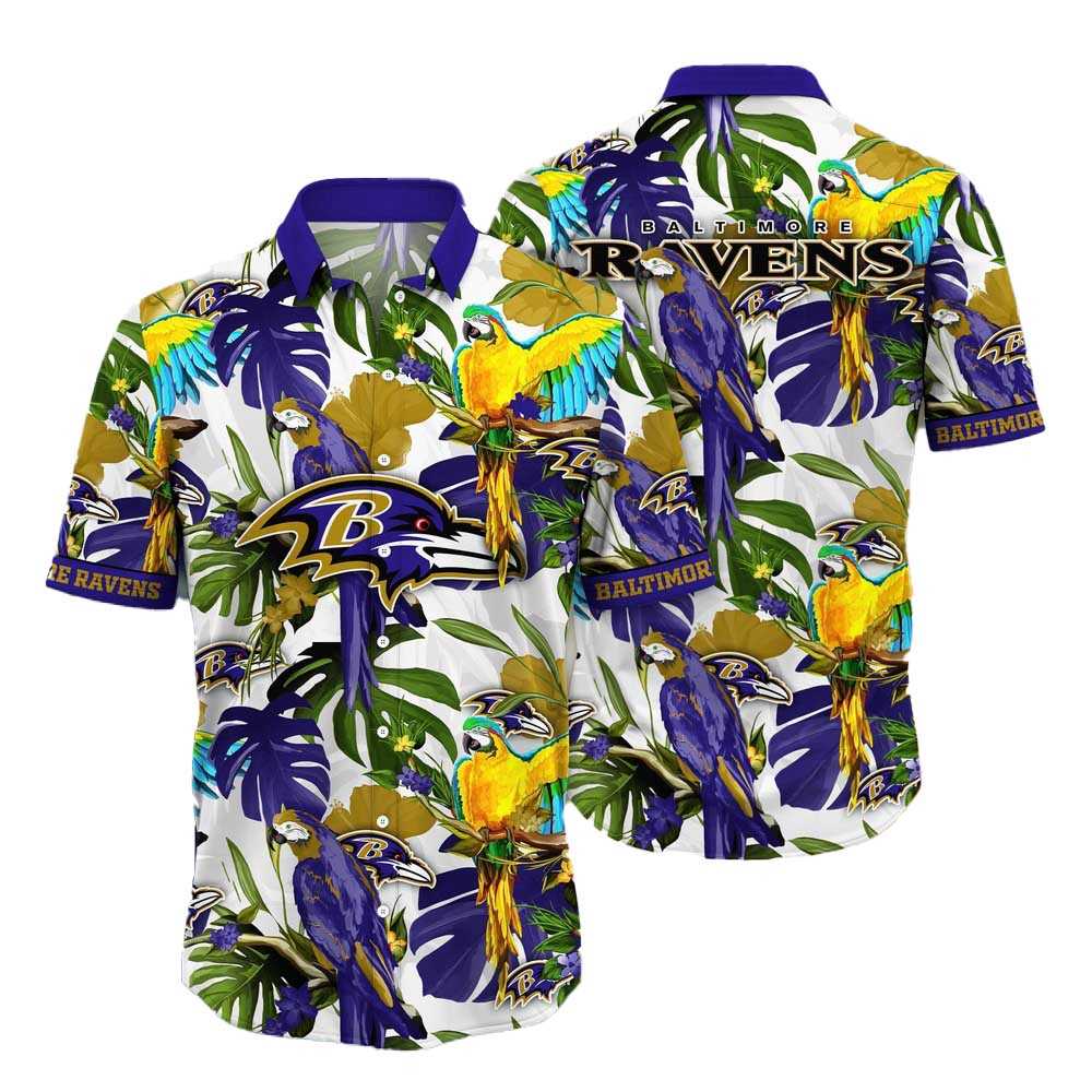 Baltimore Ravens Parrots Tropical Flower Hawaiian Shirt