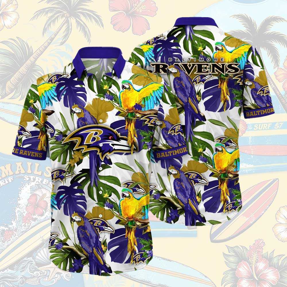 Baltimore Ravens Parrots Tropical Flower Hawaiian Shirt
