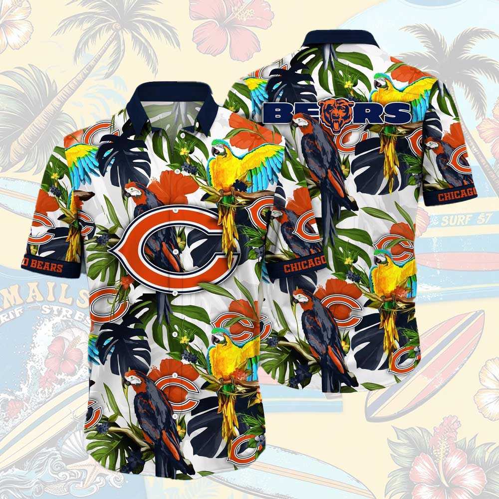 Chicago Bears Parrots Tropical Flower Hawaiian Shirt