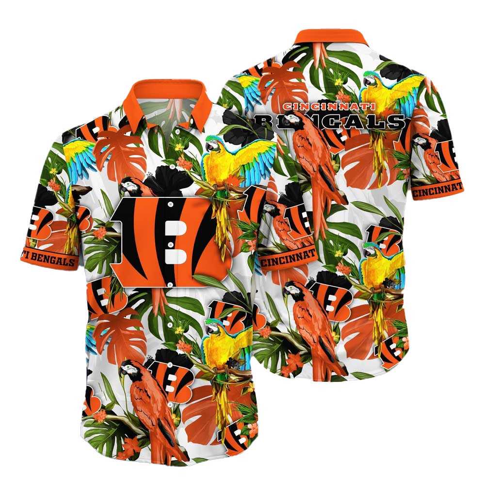 Cincinnati Bengals Parrots Tropical Flower Hawaiian Shirt