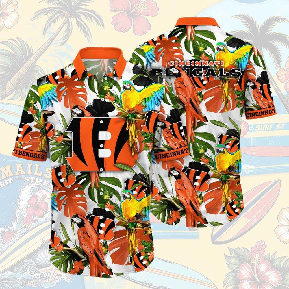 Cincinnati Bengals Parrots Tropical Flower Hawaiian Shirt