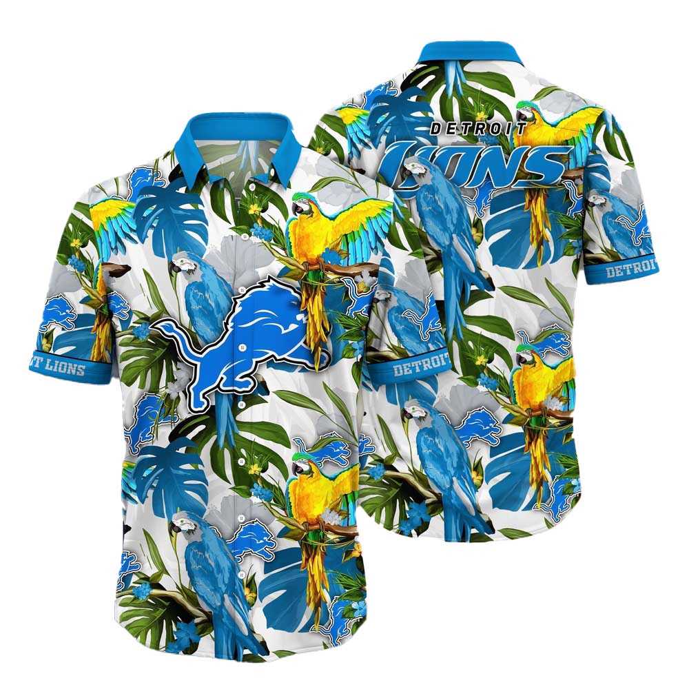 Detroit Lions Parrots Tropical Flower Hawaiian Shirt
