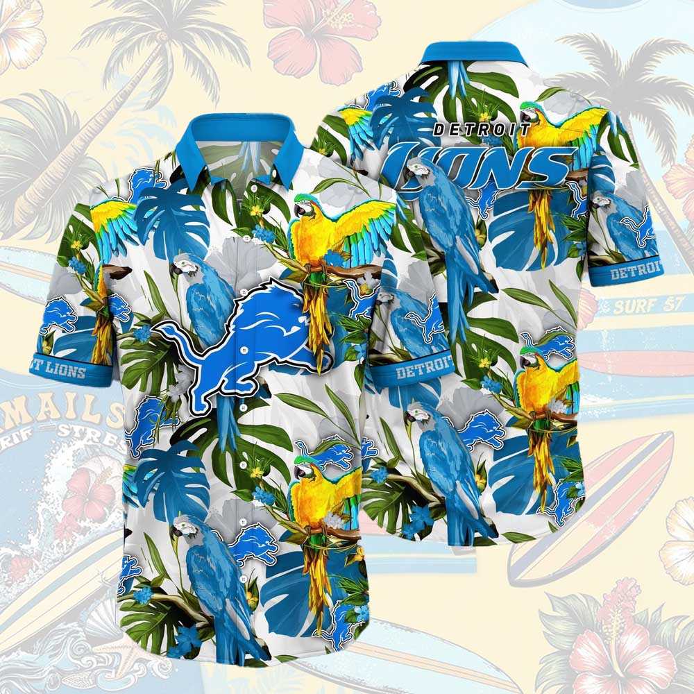 Detroit Lions Parrots Tropical Flower Hawaiian Shirt