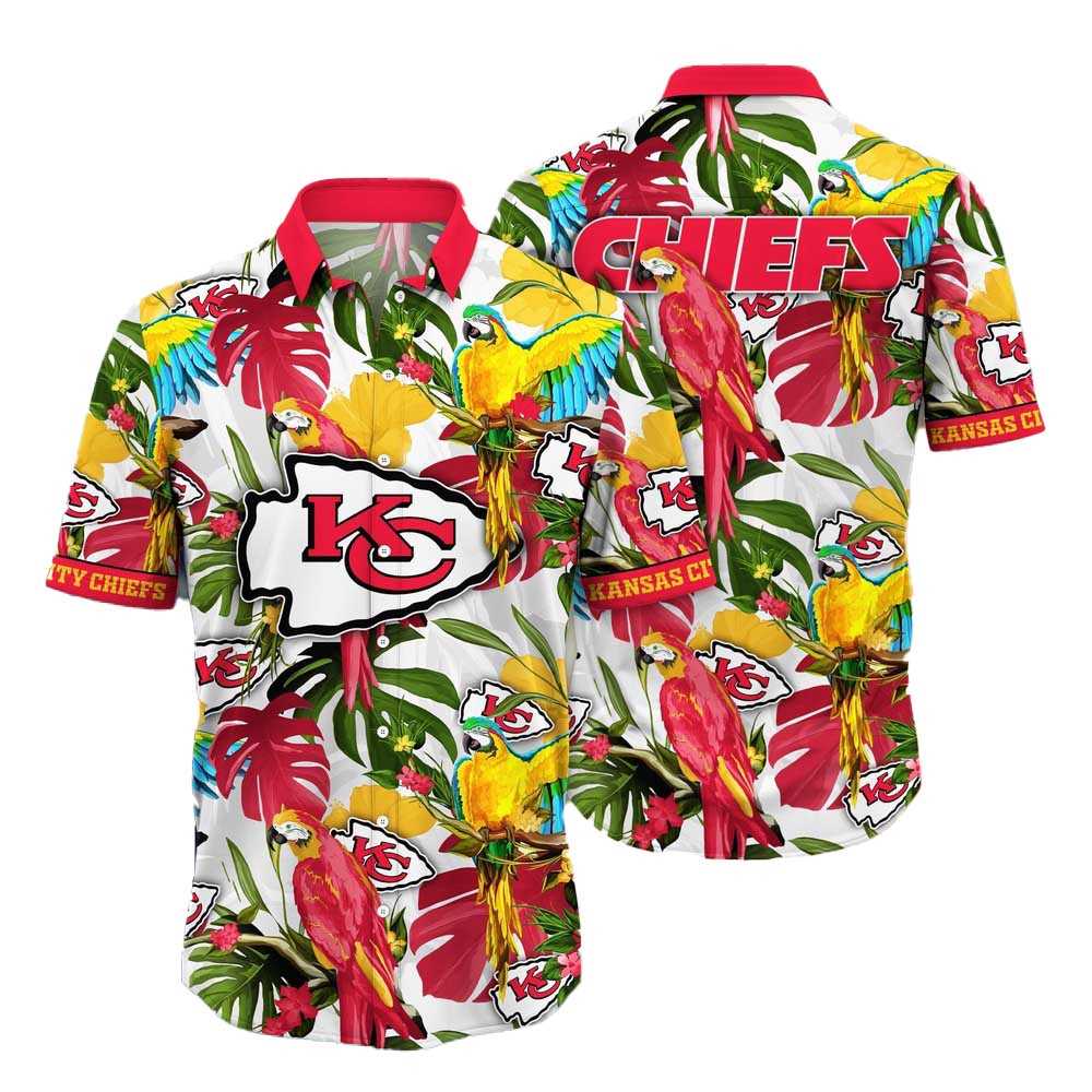 Kansas City Chiefs Parrots Tropical Flower Hawaiian Shirt Kansas City Chiefs Parrots Tropical Flower Hawaiian Shirt