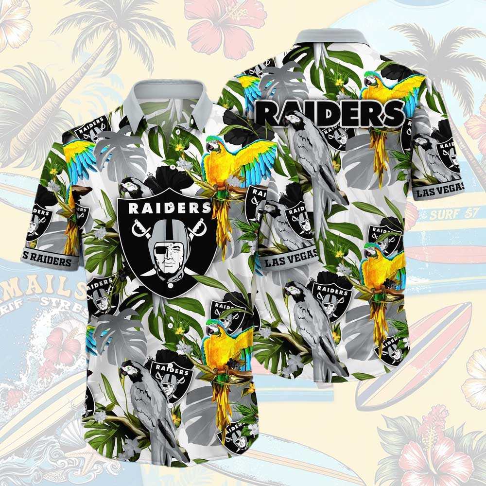 Las Vegas Raiders Parrots Tropical Flower Hawaiian Shirt