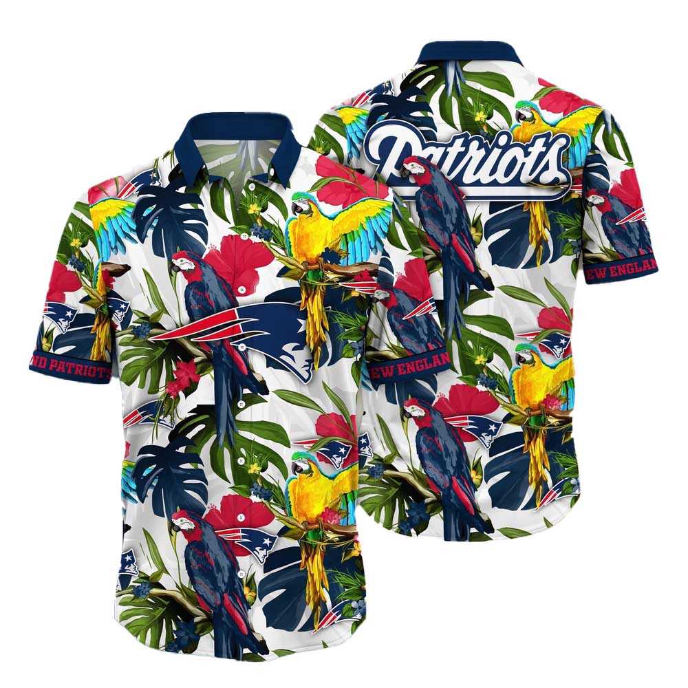 New England Patriots Parrots Tropical Flower Hawaiian Shirt New England Patriots Parrots Tropical Flower Hawaiian Shirt