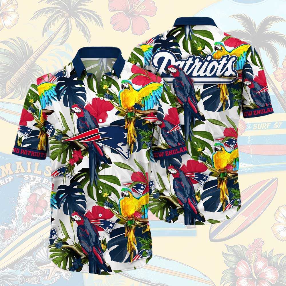 New England Patriots Parrots Tropical Flower Hawaiian Shirt