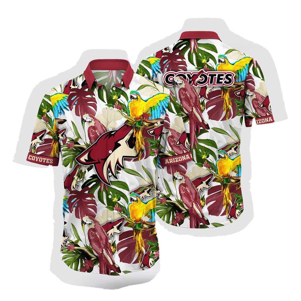 Nhl Arizona Coyotes Hawaiian Shirt Tropical Parrot Pattern Summer Hawaiian Shirt
