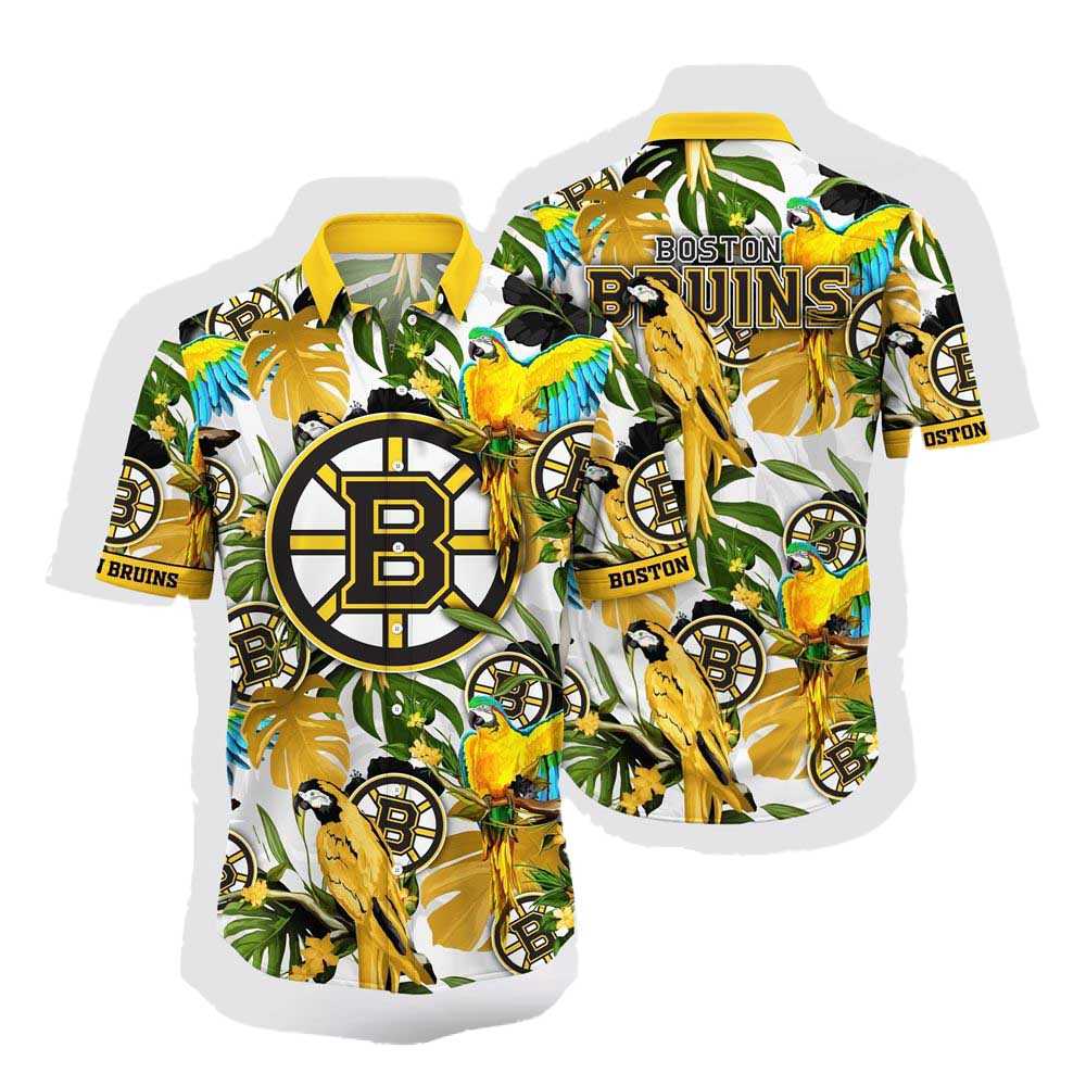 Nhl Boston Bruins Hawaiian Shirt Tropical Parrot Pattern Summer Hawaiian Shirt