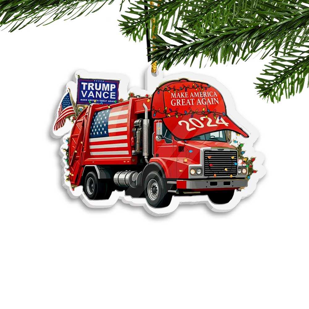 Trump Make America Great Again 2024 Garbage Truck Christmas Ornament