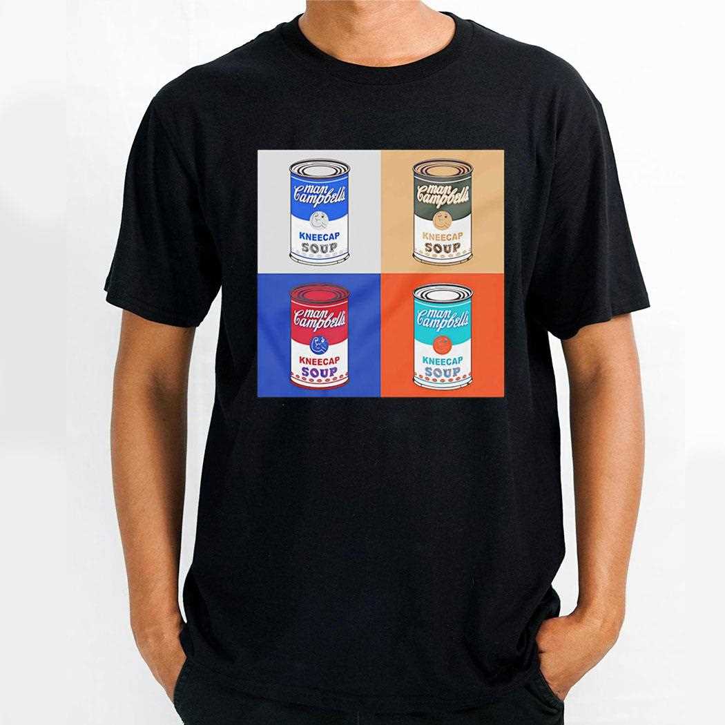 Man Campbells Kneecap Soup 4 Cans Vintage Shirt