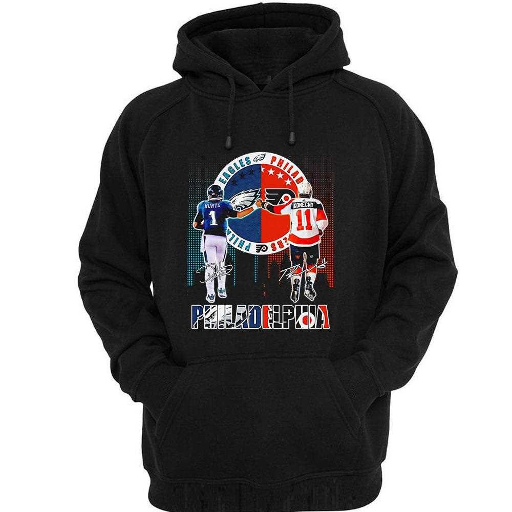 Philadelphia City Skyline Hurts Philadelphia Eagles And Konecny Philadelphia Flyers Shirt Philadelphia City Skyline Hurts Philadelphia Eagles And Konecny Philadelphia Flyers Shirt