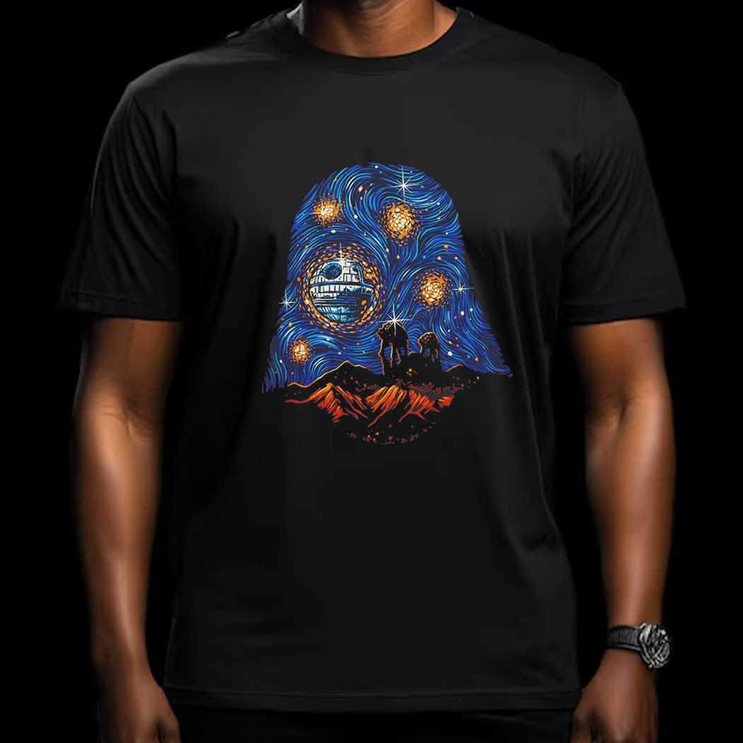 Starry Empire Night Star Wars A Landscape With At At And The Death Star X Darth Vaders Helmet Shirt Starry Empire Night Star Wars A Landscape With At At And The Death Star X Darth Vaders Helmet Shirt
