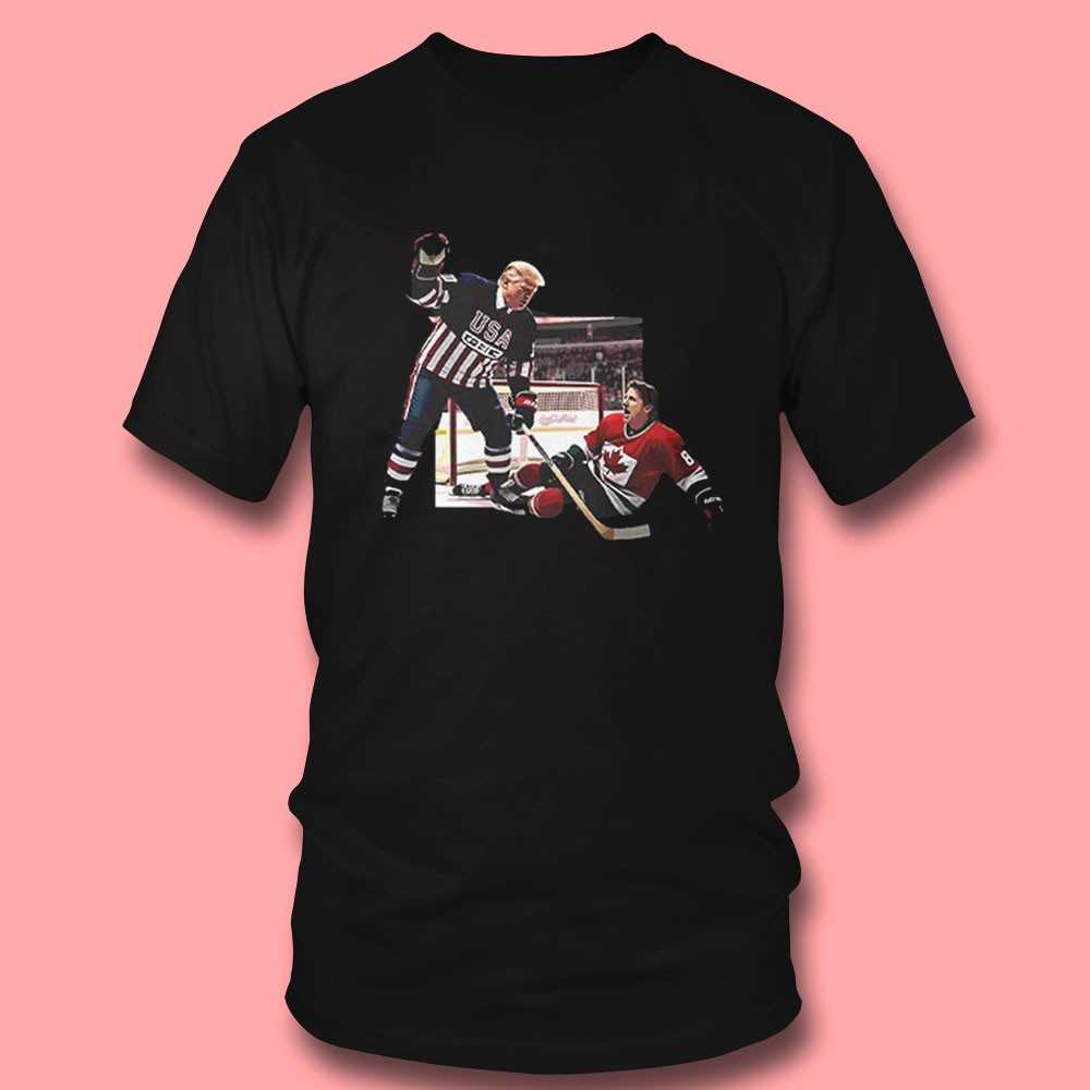 Trump Defeating Justin Trudeau Funny Hockey Shirt