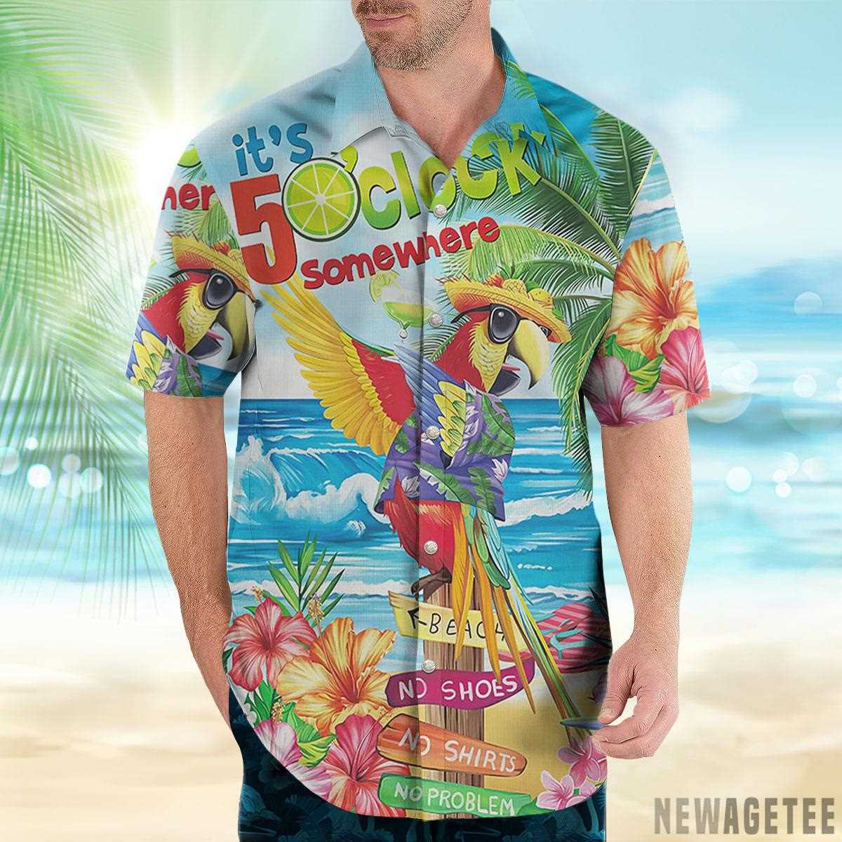 It’s 5 O’clock Somewhere Parrot Hawaiian Shirt Beach Shorts
